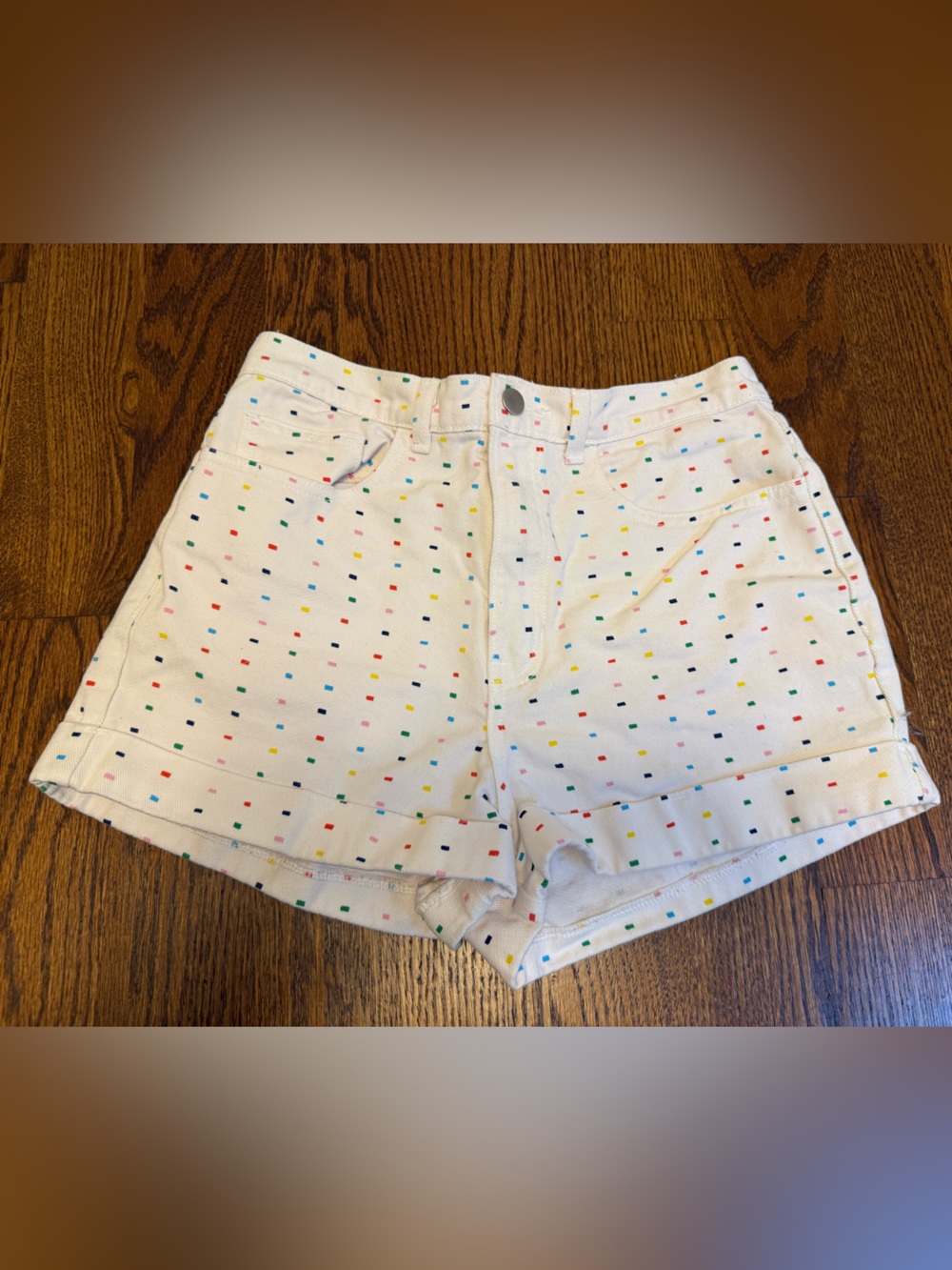 American Apparel Sprinkle Rainbow High Waist Denim Shorts